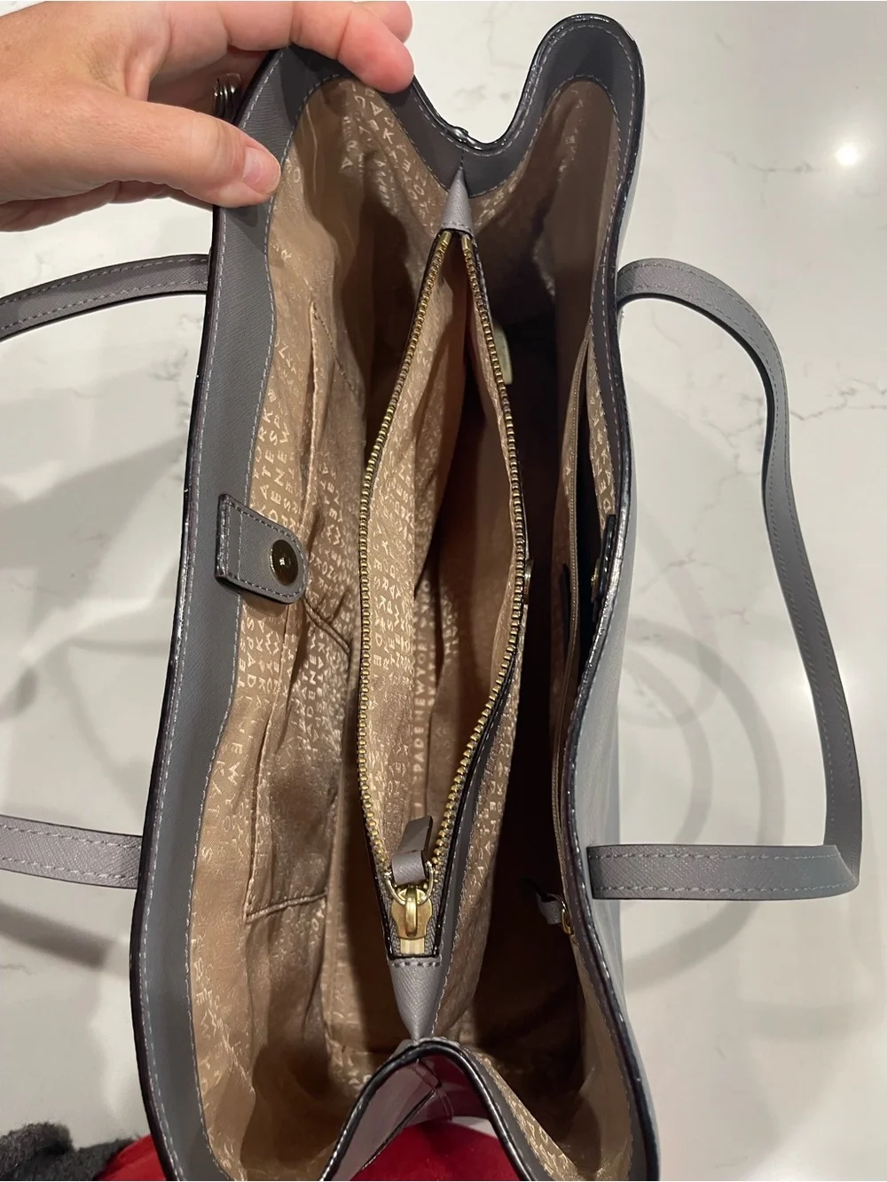 kate spade Gray Structured Saffiano Tote with Gold Plaque